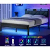Bed Frame with Headboard and LED Lights, Upholstered Bedframe with Charging Station and USB Port, Platform Metal Bed Frames 3