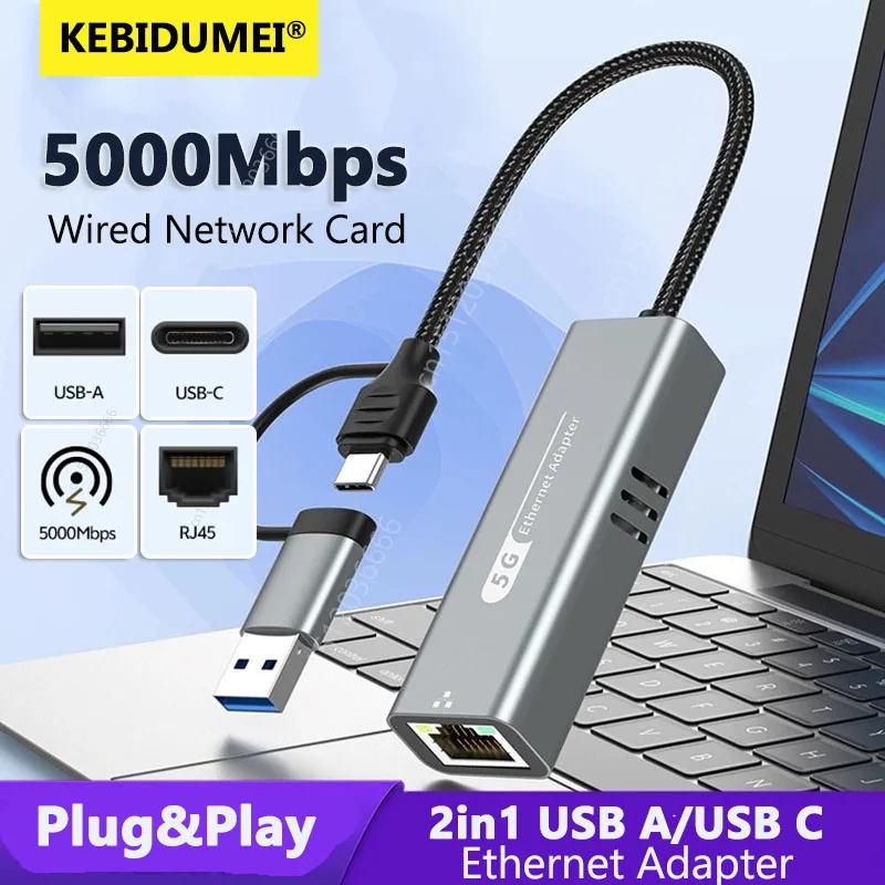 5Gbps USB 3.2 유형 C 이더넷 어댑터 Windows 11 용 RJ45 네트워..