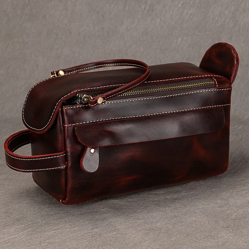 

Retro Fashion Men Women Wash Bags Genuine Leather Storage Bag For Make UP Cosmetic Bag Male Female Hand Bag Luxuy Clutches