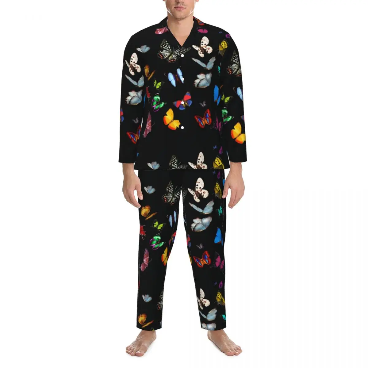 

Colorfull Butterfly Pajama Set Lots of Pretty Butterflies Insect Soft Sleepwear Male Long Sleeve Vintage Home 2 Pieces Nightwear