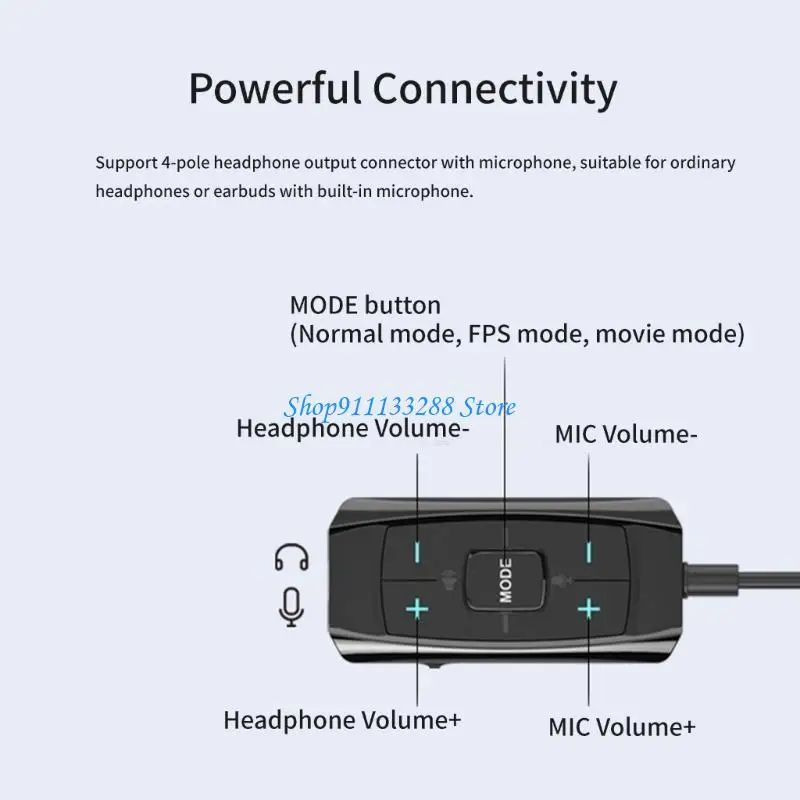 게임 헤드셋을위한 조용한 제어 기능이있는 G88D 가상 7.1 서라운드 사운드 USB 청각 어댑터, PC 와이드 호환