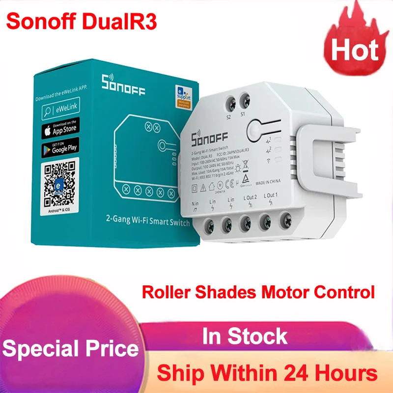 Sonoff Dual R3 2-Gang Wifi Smart Switch Interruptor with Dual Relay Power  Metering eWelink On-Off Smart switch Two Way Control