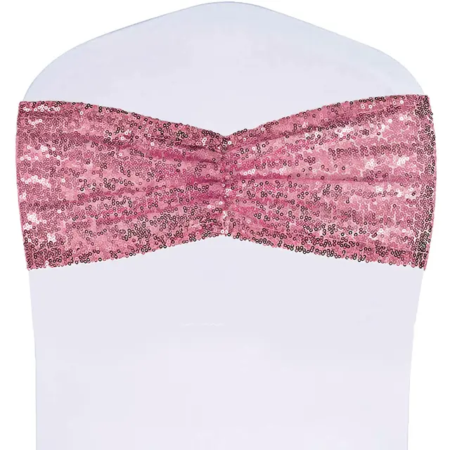 10/50PCS Fuchsia Pink Sequin Chair Sashes Folding Chair Covers Bow for Wedding Party Banquet Reception Decorations