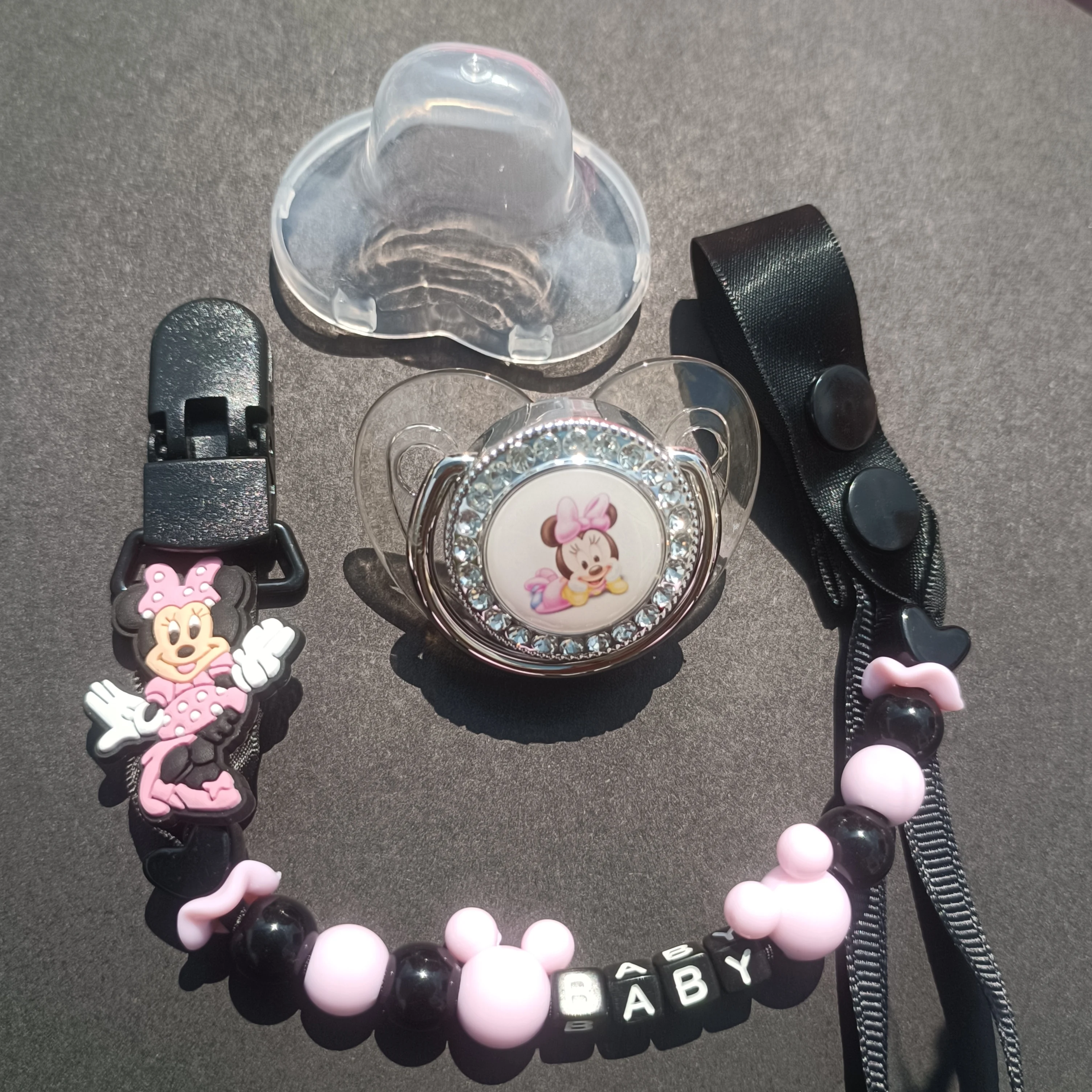 Nuovo Stile Minnie Mouse Chupetas De Bebé E Nome Personalizzato Gratuito Porta Clip Ciuccio Attache Tetine Personalizza Catena Anti-Perdita