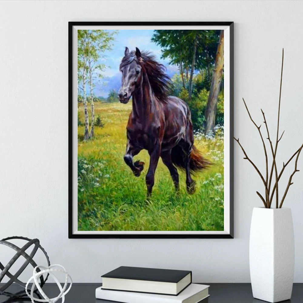 5D Diamond Painting Black and White Horse in the Ocean Kit