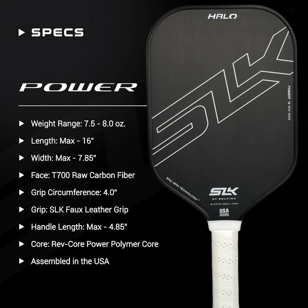 Pickleball Paddle HALO Power 16mm Max Carbon Fiber Pickleball Paddle with a Rev-Core Power Polymer Core Designed for Ultimate Spin&Consistency