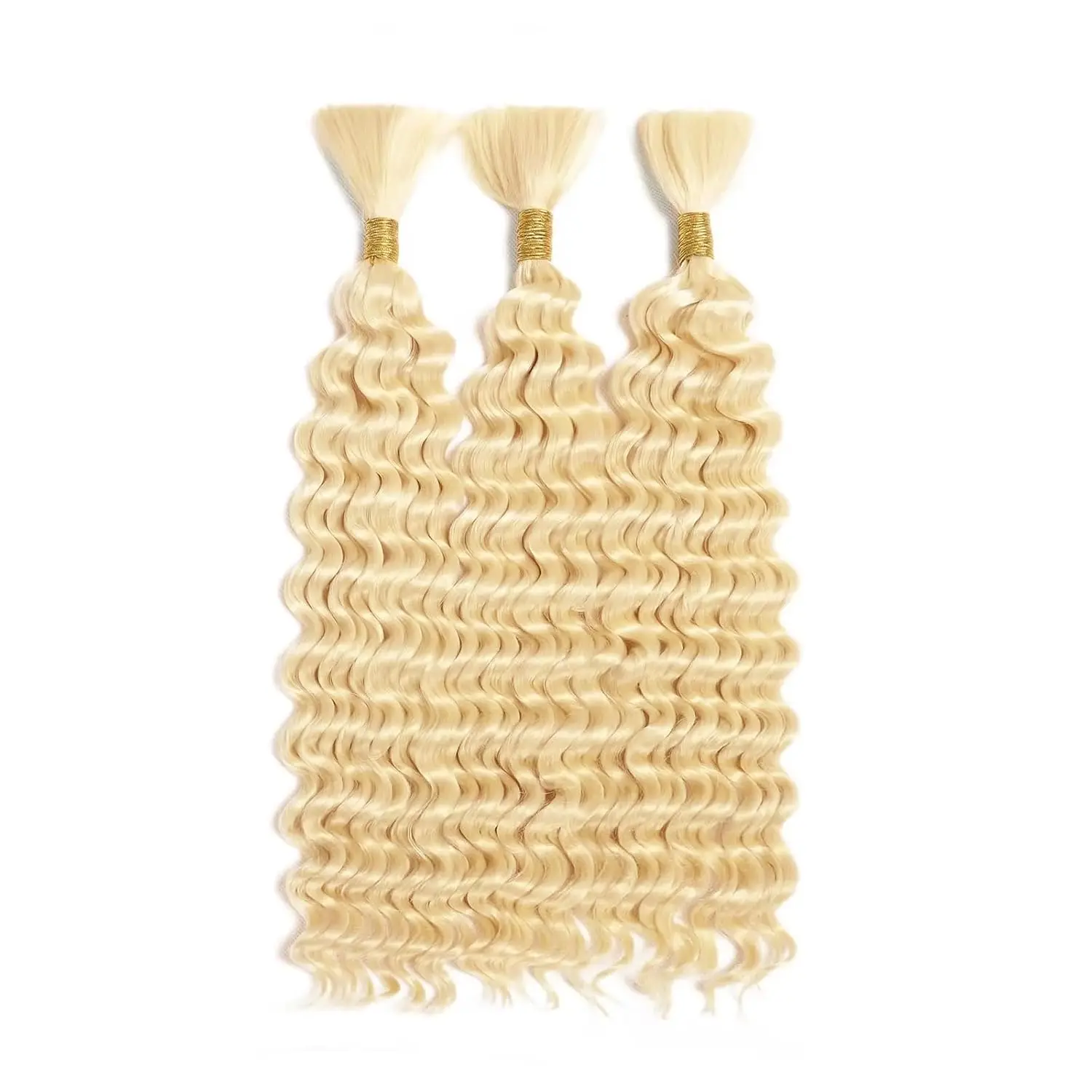 613 Blonde Human Human Braiding Hair Deep Wave Bulk Blonde Deep Curly Hair for Boho Braids 3 Bundles 613 Color for Women 150g 3