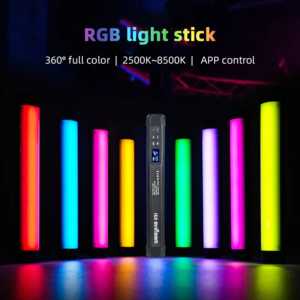 Weeylite K21 휴대용 RGB 라이트 스틱, LED 튜브 라이트 완드, 8W 2500K-8500K 디밍 가능 앱 제어, Vlog용 마그네틱 후면