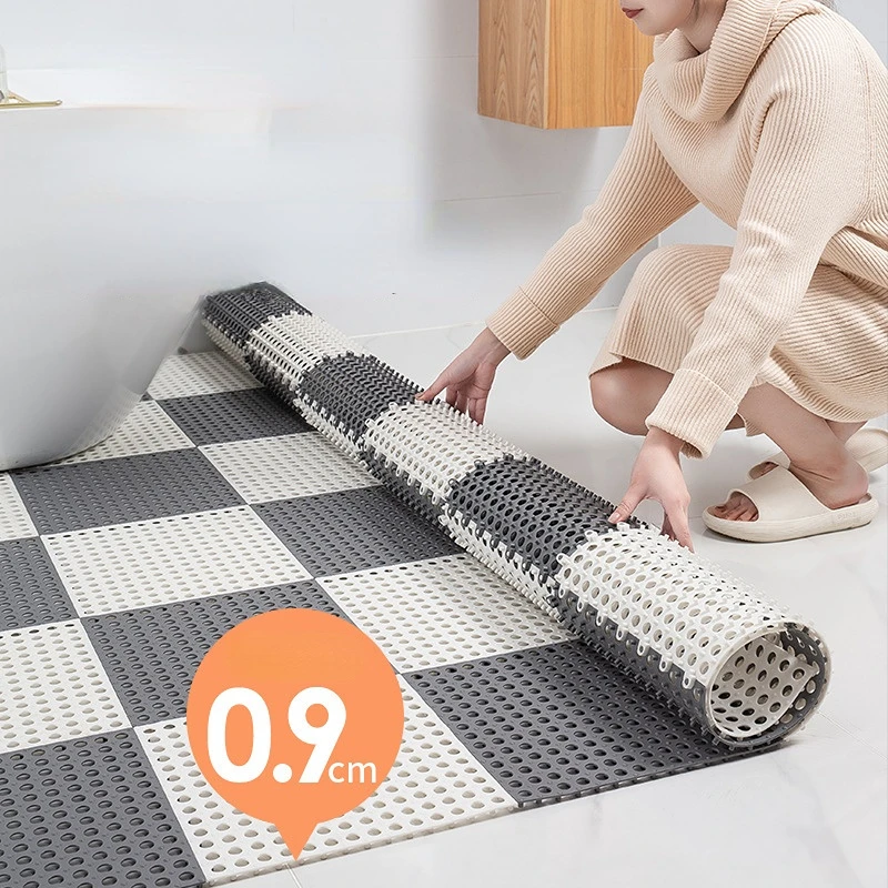 1pc Solid Color Anti-slip Bathroom Mat, Shower Mats With Hollow Design,  Waterproof Toilet Rugs