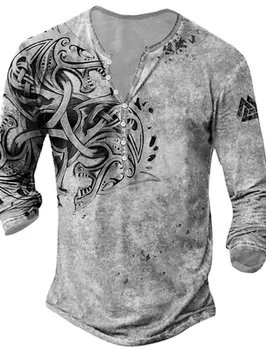 Camicia Henry da uomo Grafica Viking Henry Abbigliamento Stampata in 3D Outdoor Casual Manica lunga Stampa con bottoni Stilista Fashionretro