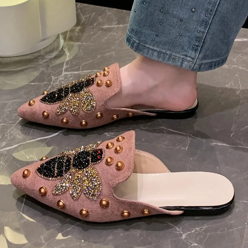 Solid Color Women's Summer Sexy Pointed Toe Mules Outdoor Casual Party Dress Slippers slippers sandals women slippers solid color sandals