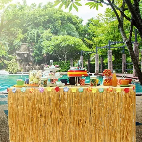 

1pc Hawaiian Tropical Table Skirt for Wedding Happy Birthday Summer Luau Beach Party Decorations Supplies Table Cover Home Decor
