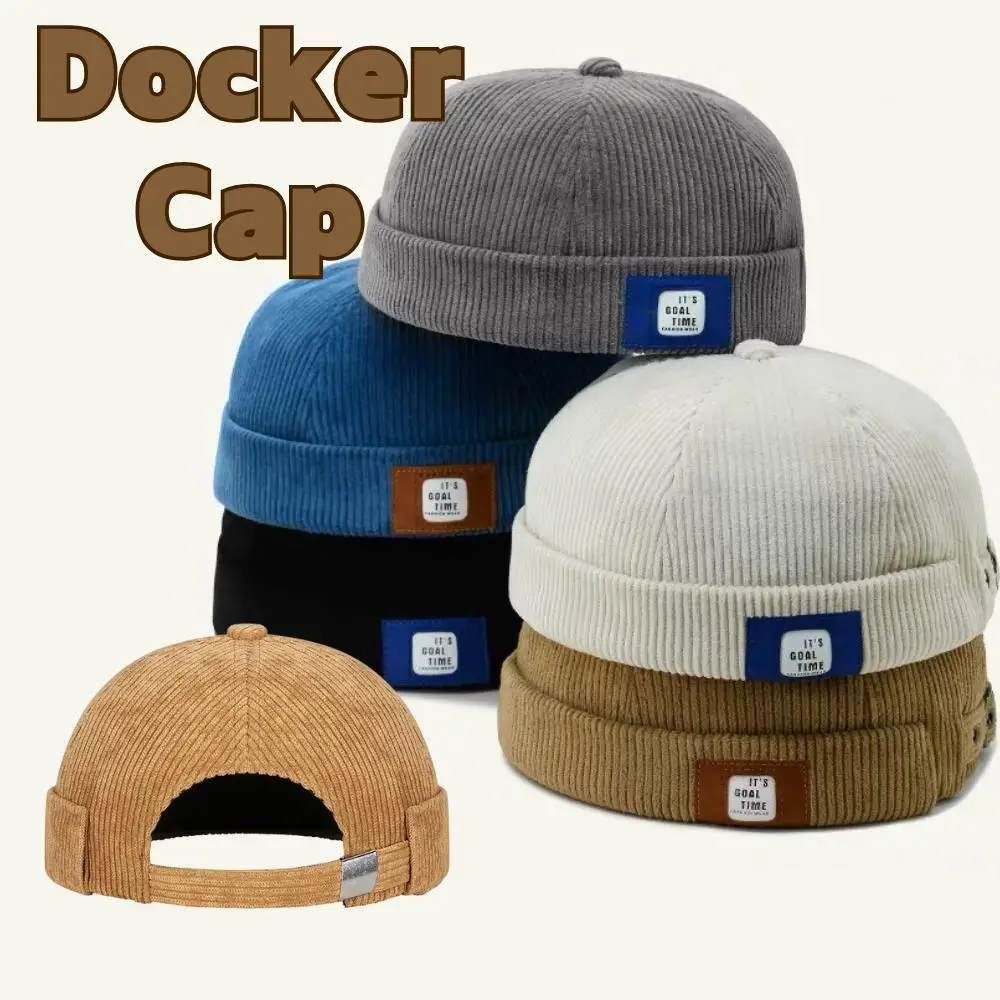 Retro Corduroy Brimless Docker Cap Men Women Landlord Hat Solid Color Streetwear Hip Hop Hats Adjustable Beanie Dome Hats Unisex