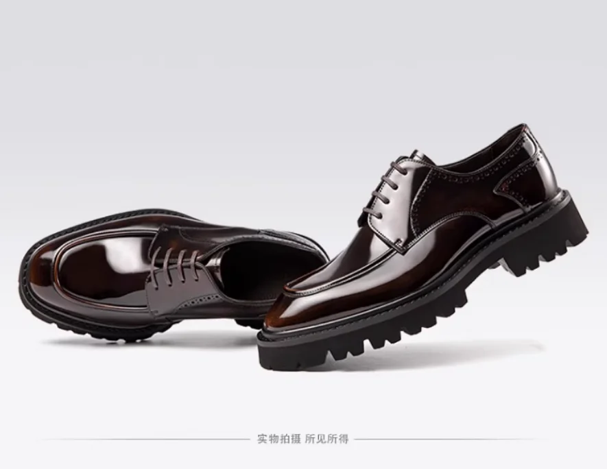 Scarpe in pelle da uomo, Uomo in pelle, scarpe da lavoro in pelle con suola spessa, traspiranti, scarpe da sposa da sposo - immagine 3