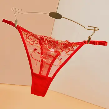 Low-rise underwear lace mesh transparent cutout exuding feminine charm Thin style sensual Pure cotton crotch large-sized girl