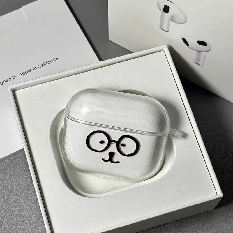 Adorable Cartoon Glasses Bear Clear Protective AirPods Case