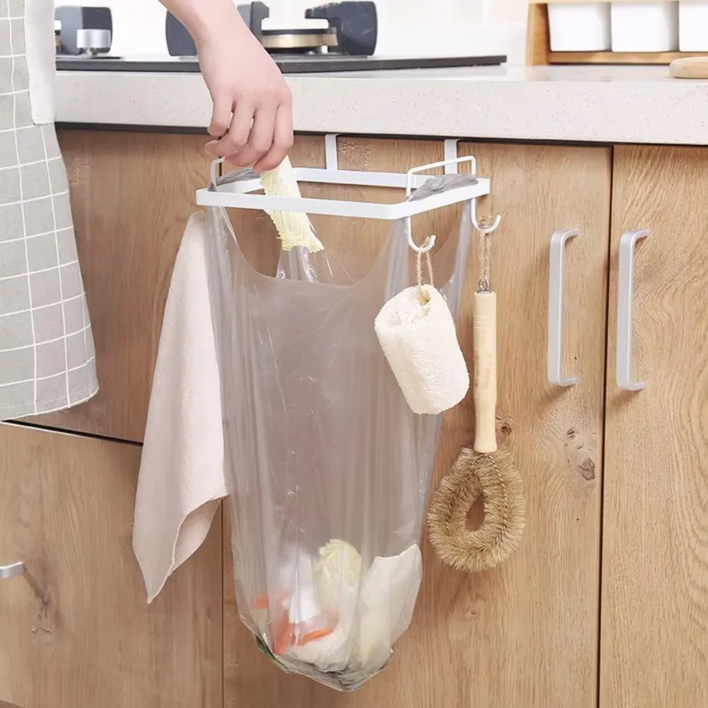 Strong Space Saving Kitchen Garbage Bag Holder Metal Cupboard Door Back Hanging Garbage Hanger Kitchen Organizer