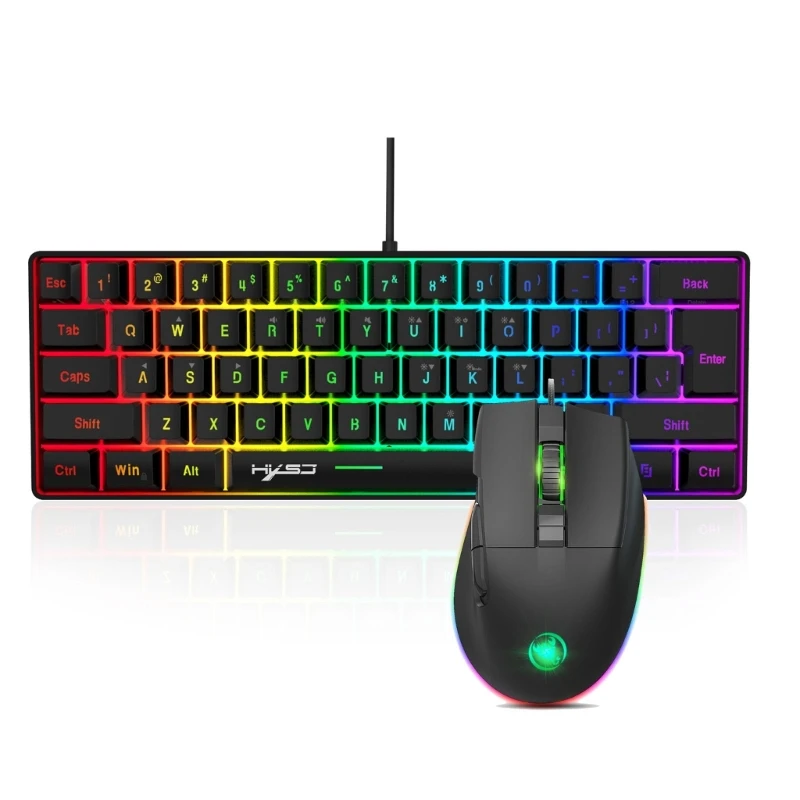 

Игровая клавиатура и мышь для ПК, игровая клавиатура с RGB-подсветкой, клавиатура с 61 клавишами, прочная Проводная клавиатура, игровые аксессуары
