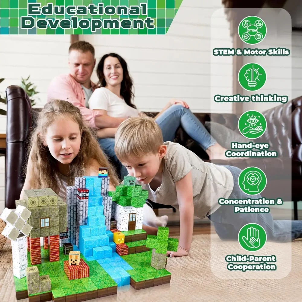 Creative Magnetic Blocks Set Educational Construction Toys STEM Engineering Building Kits DIY Assembly Gift for Children Age 4+
