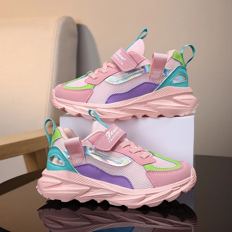 أحذية جري للفتيات، شبكة مسامية، أحذية رياضية ناعمة ومريحة للأطفال، أحذية جري عصرية وغير رسمية في الهواء الطلق