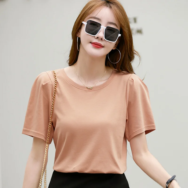 

MRMT 2023 Brand New Women's T Shirt Summer Round Neck Design Sense T-Shirt For Female Bubble Sleeve Tops Loose Cotton Tshirt