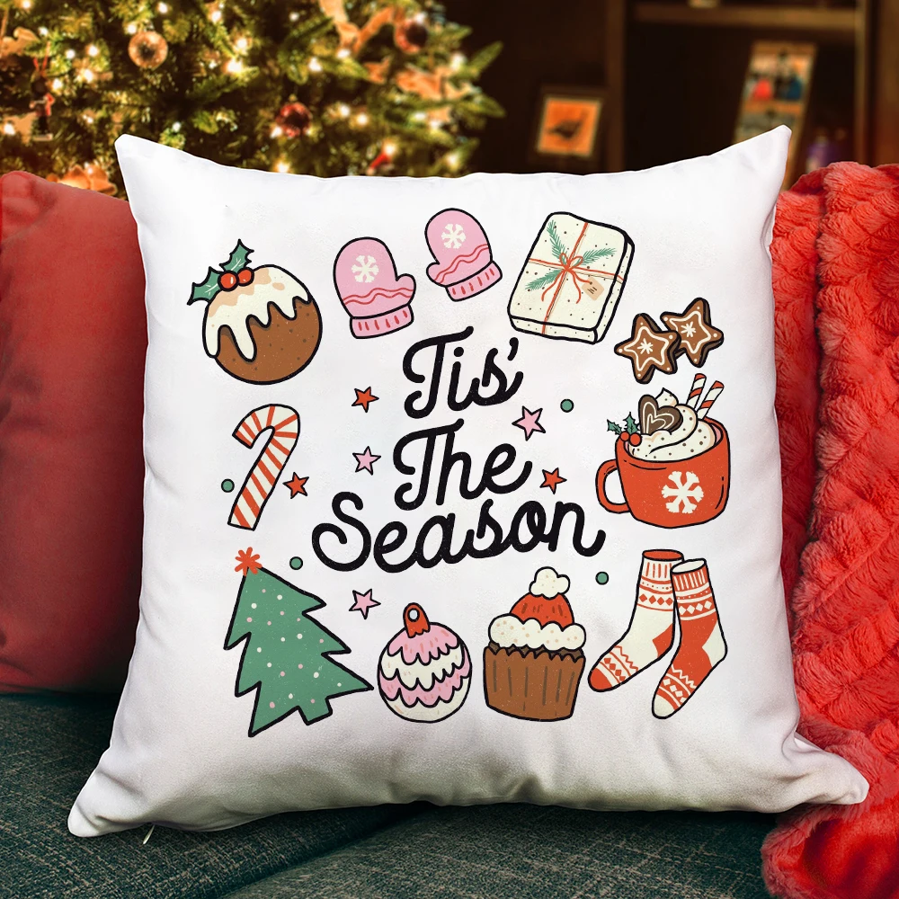 

Tis The Season Printed Pillow Case Christmas Pillow Dust Cover Xmas Winter Party Decor Home Cushion PillowCase Christmas Gift