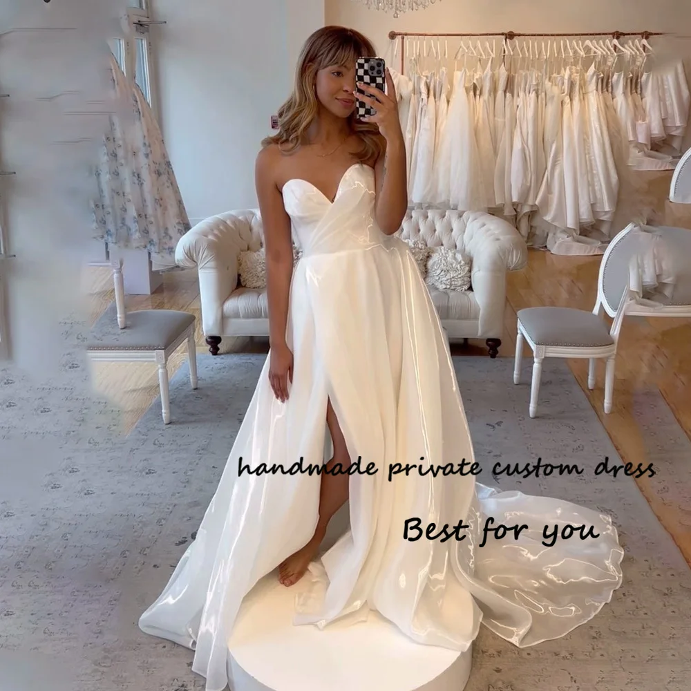 

Gorgeous White Wedding Dresses Sweetheart Sexy Leg Split Boho Bridal Dress Long A Line Wedding Gowns for Bride