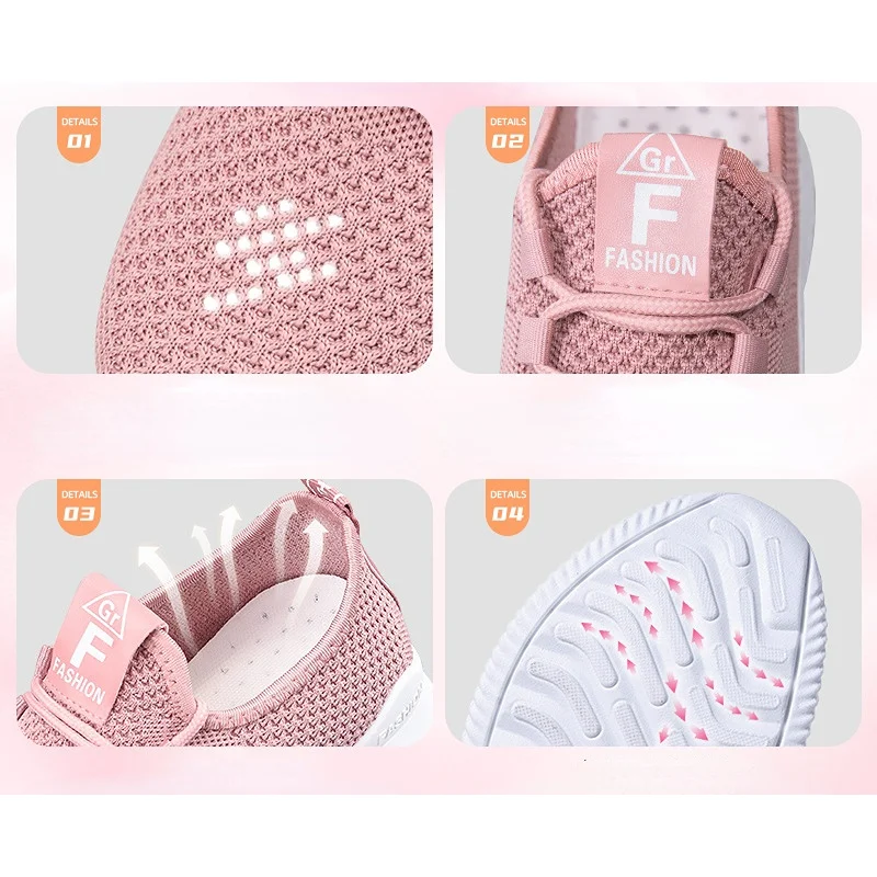 Women's casual sneakers Summer Comfortable Breathable Flat Fashion Women Walking Soft Versatile Lace-Up Running