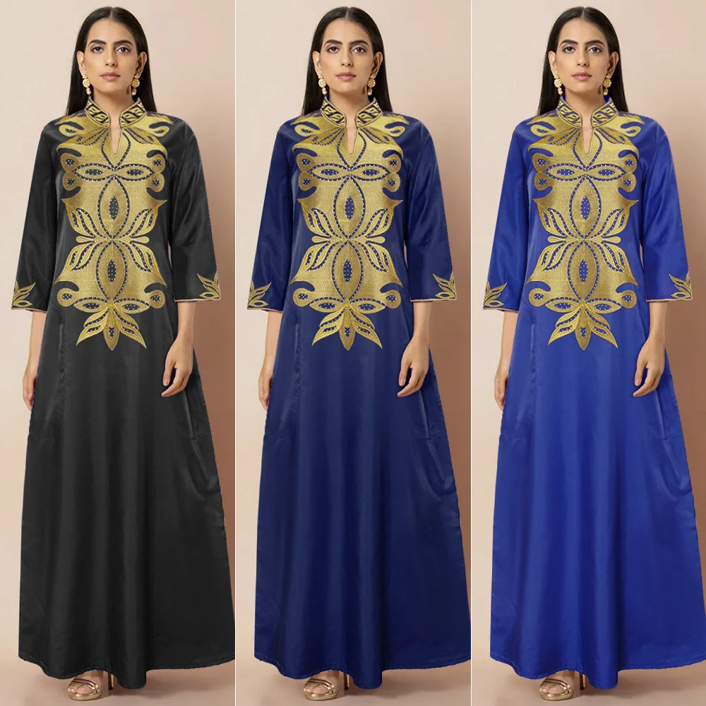 

Abaya For Women 2022 Muslim Stand Collar Embroidered Long Dress Chiffon Kaftan Dress Large Turkey Islam Ramadan Women's Dress
