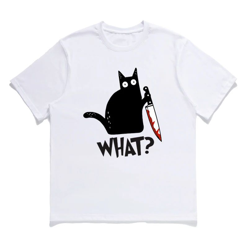 

Men's T-Shirt Summer Breathable Soft Cotton Short Sleeve Cartoon Knife Cat Print Oversized Loose Pullover Tops Tees