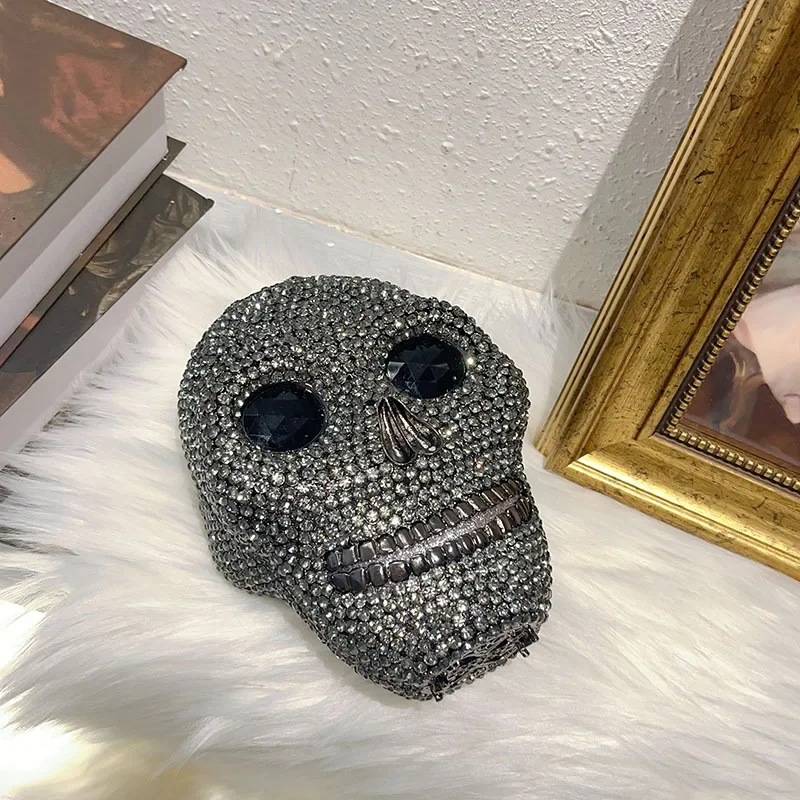 Lady Skull Halloween Stones Clutch Bags Women Diamond Handbag Rhinestones Evening Bag Wedding Bags Crystal Chain Day Clutches