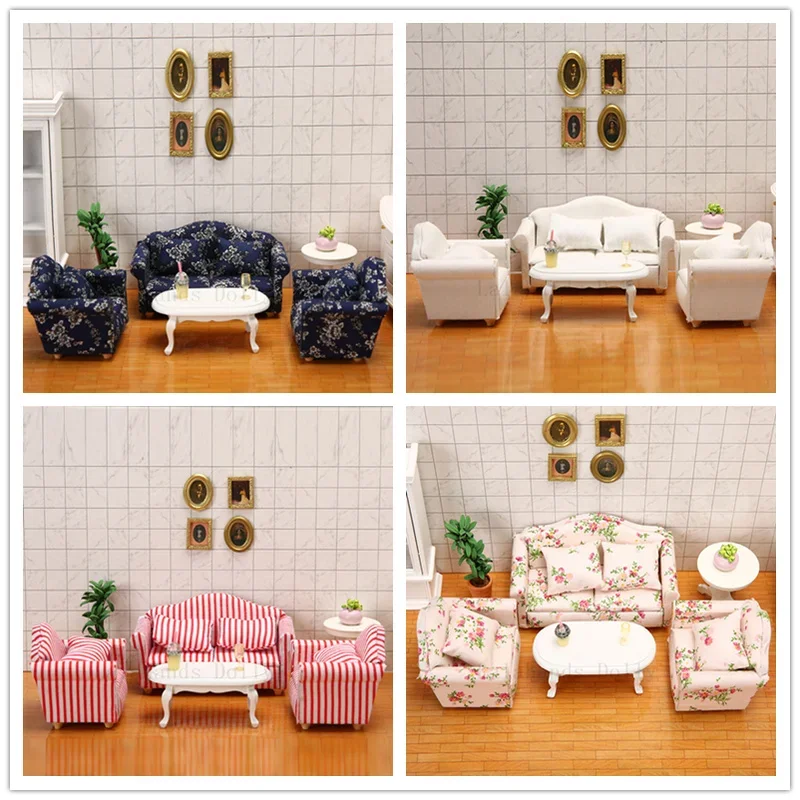 Dollhouse Mini Simulation Living Room Sofas Furniture Model Toys for  1:12 DollHouse Decoration Miniature Accessories