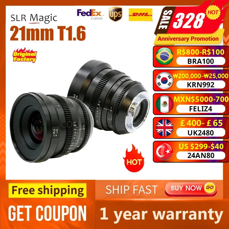 SLR 매직 마이크로프라임 시네 21mm T1.6 렌즈, E, 후지 X 마운트 MFT용