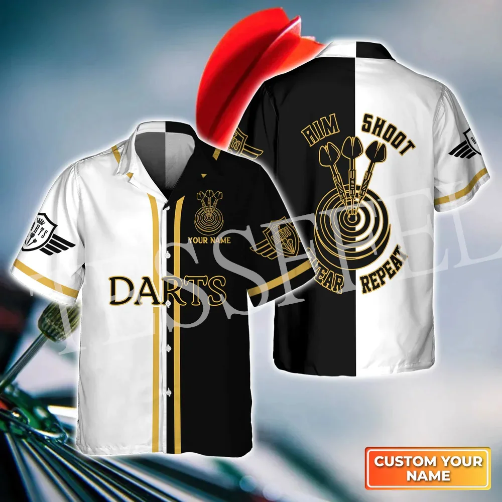 Custom Name Sports Player Darts Beer Club Tattoo 3DPrint Beach Hawaiian Collar Shirts Summer Harajuku Casual Funny Streetwear 5X