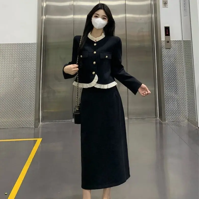 

UNXX Autumn New Plus Size Chic Two-Piece Set for Women Slimming Elegant Top and Graceful Long Skirt Outfit Female Girl Suit Set