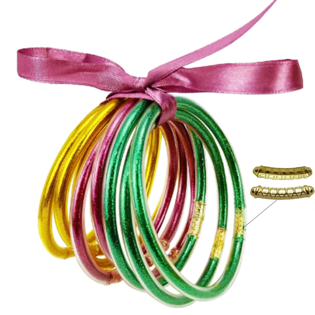 9Pcs/Set Leopard Glitter Jelly Bangles Bracelets for Women Set Waterproof Stack Silicone Plastic Leather Filled Jelly Bangles 5