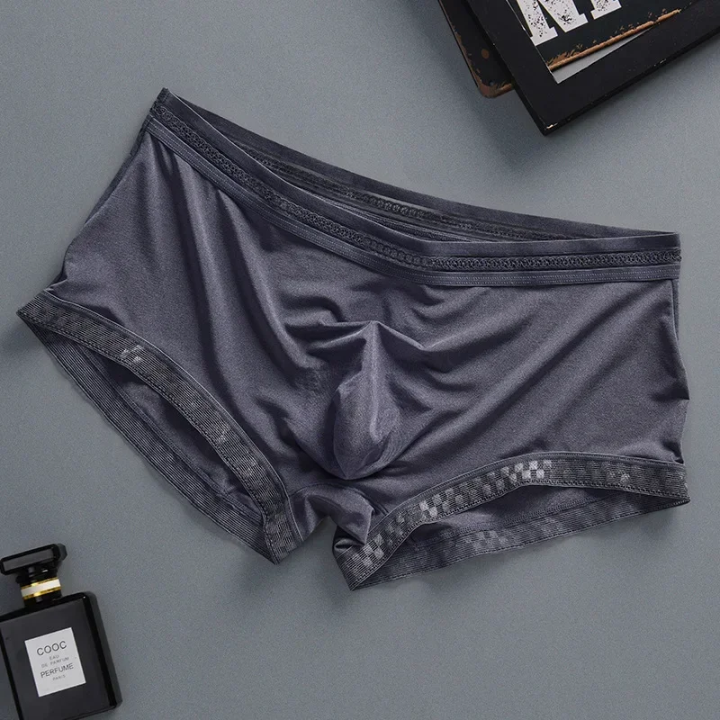 Boxers For Men 3D Crotch Boxer Ice Silk Ultrathin Elastic Underwear Silky Soft Summer Shorts Seamless Pouch Bulge Underpants