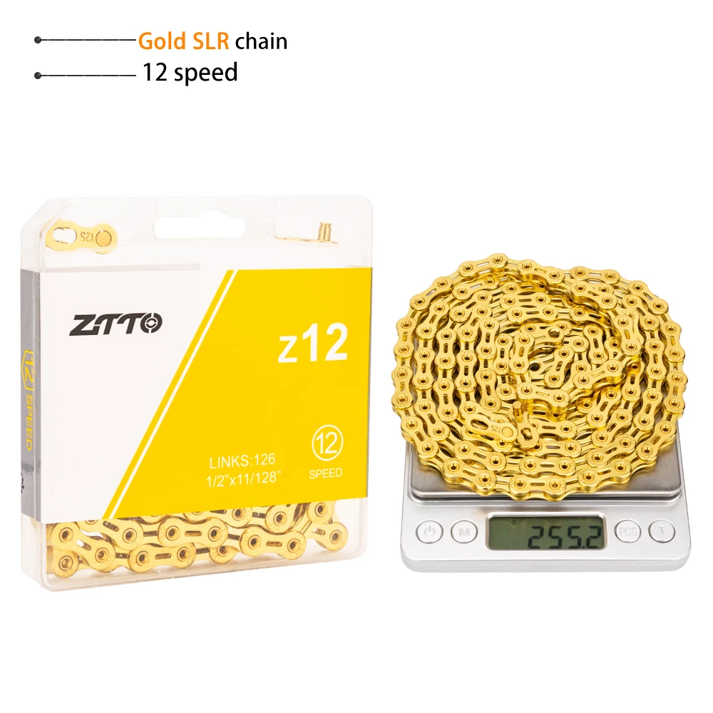 ZTTO 12 Speed Bike Chain 126 Links MTB Road Bicycle w/ Missing Link Gold Silver