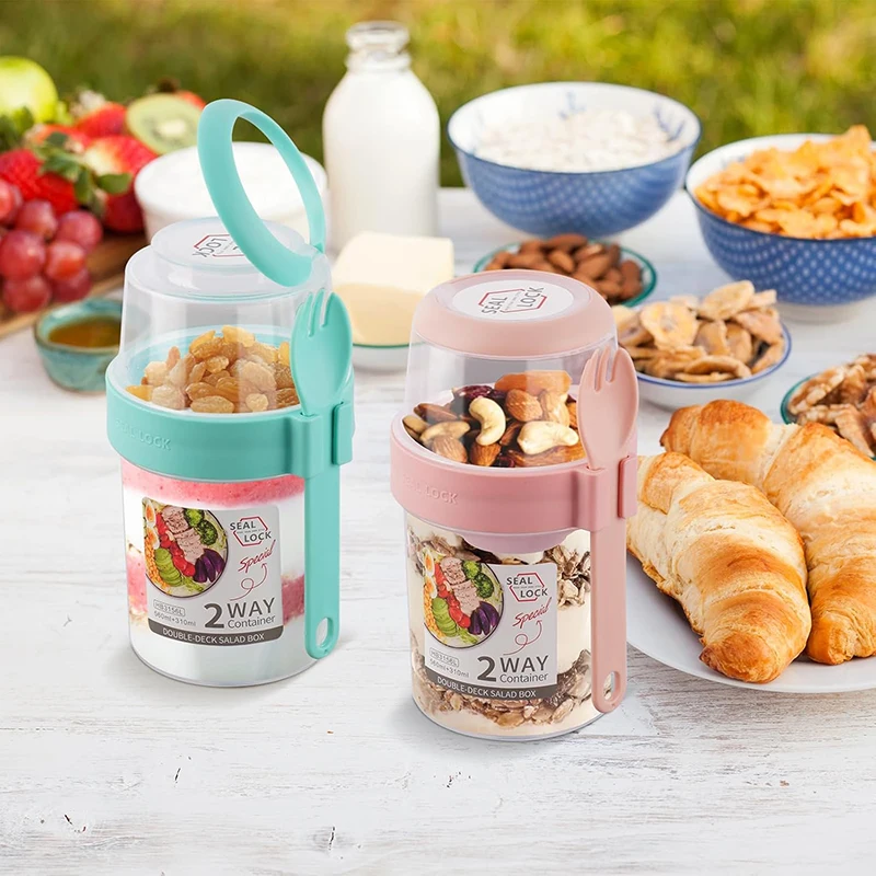870ML Overnight Oats Jars with Spoon and Lid Milk Fruit Salad Food Storage Jars Portable Cereal Breakfast Cups Kitchen Supplies