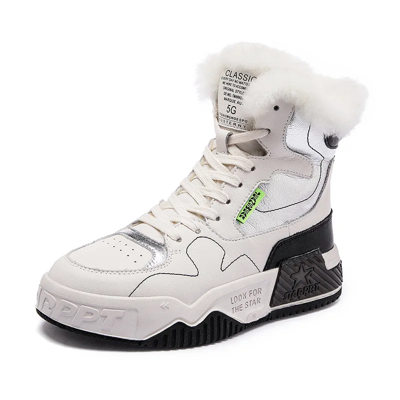 Casual High-top Snow Boots Women 2021 New Style Fur One Autumn and Winter Plus Velvet Warmth Thick Cotton Shoes Thick Sole