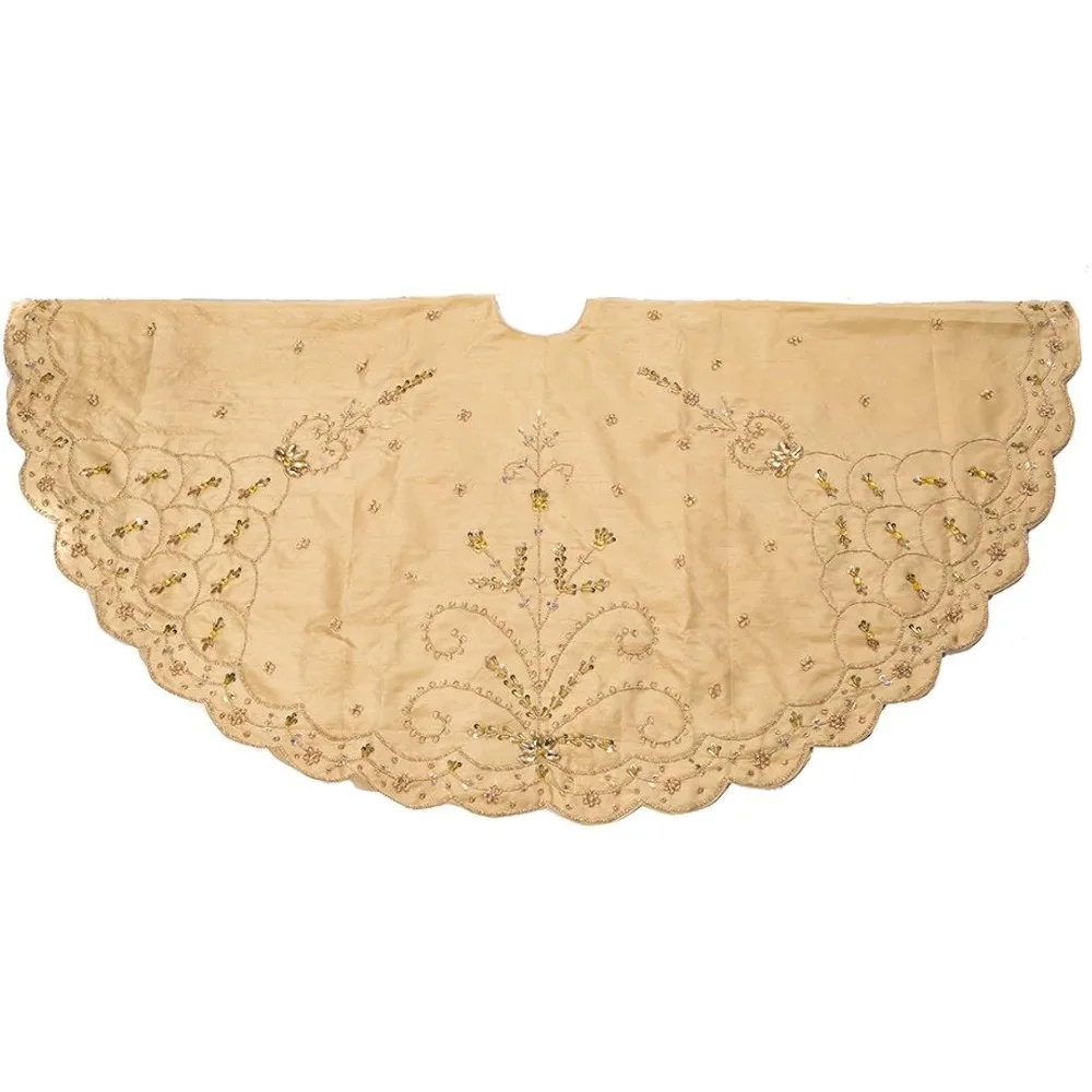 

48-Inch Gold Polyester Treeskirt with Handwork Details