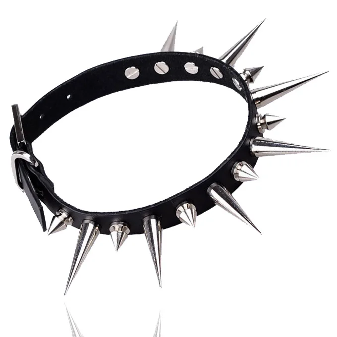 Black Leather Choker Necklace Punk Rock Gothic Torques Fashion Leather Stud Adjustable Spike Buckle Necklace Jewelry