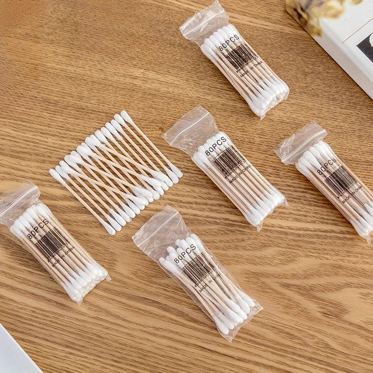 Family Pack 100PCS Disposable Baby Cotton Swabs Double Head Wooden Handle Sanitary Cleaning Care Tools Disinfection Cotton Swabs cotton swabs
