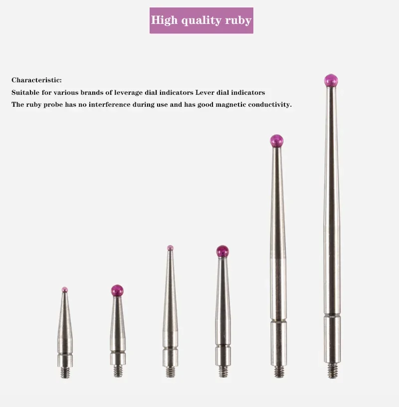 M1.4 M1.6 M1.8 M2 Thread 2mm Head OD 15mm / 44.5mm Length Ruby Head Pin Gauge Micrometer Tip Lever Dial Test Indicator Probe dial test indicator probe