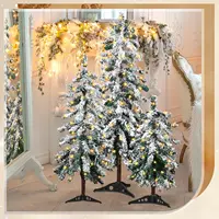 3 Pcs Flocked Natural Artificial Christmas Tree Set with Lights Flocked Christmas Tree (Alpine Tree,2' 3' 4') 6