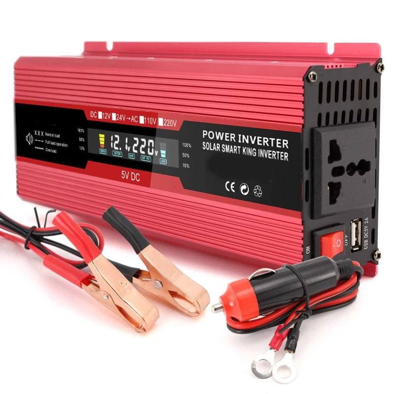 2000W DC 12V AC 220V 전원 인버터, 수정 사인파 LCD 디스플레이, USB 자동차 변압기 변환 충전 컨버터