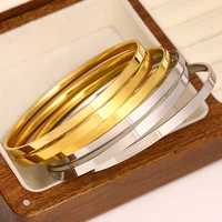 Freetry 3pcs Glossy Stainless Steel Bangles Bracelets for Women Simple Gold Plated Metal Bracelet Minimalist Statement Jewelry 2