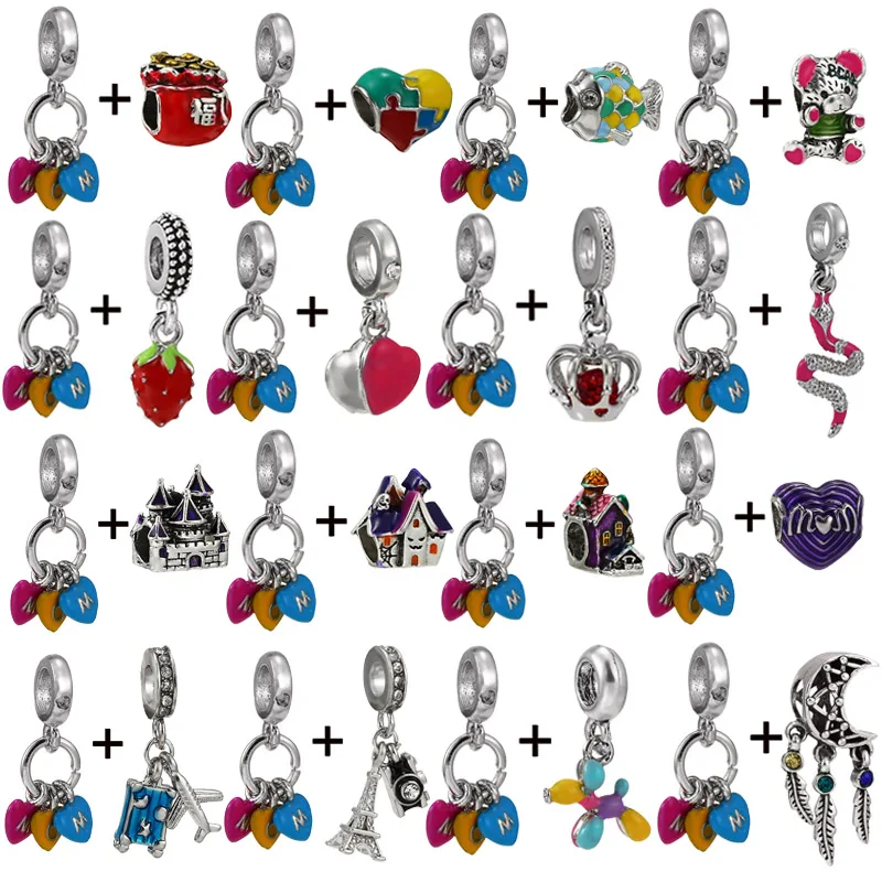 

2Pcs/Set LOVE MOM & Mom's Gift Charm Pendant Fit Silver Plated Brand DIY Charm Bracelet For Women Fashion Jewelry Gift Making