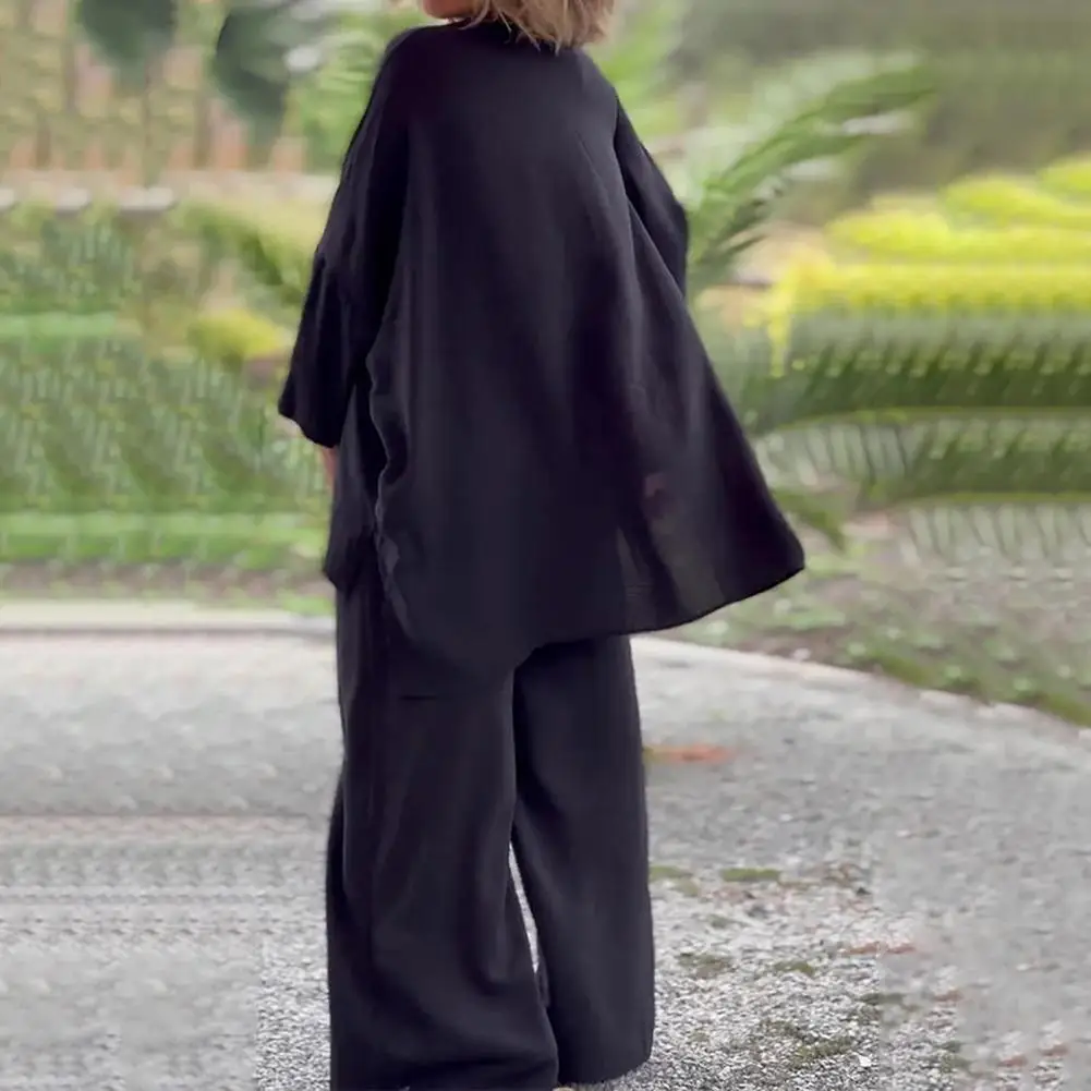 

Женский свободный комплект из рубашки и брюк, элегантный женский комплект из рубашки и брюк с отложным воротником, блузка с длинным рукавом и широкими штанинами для поездок