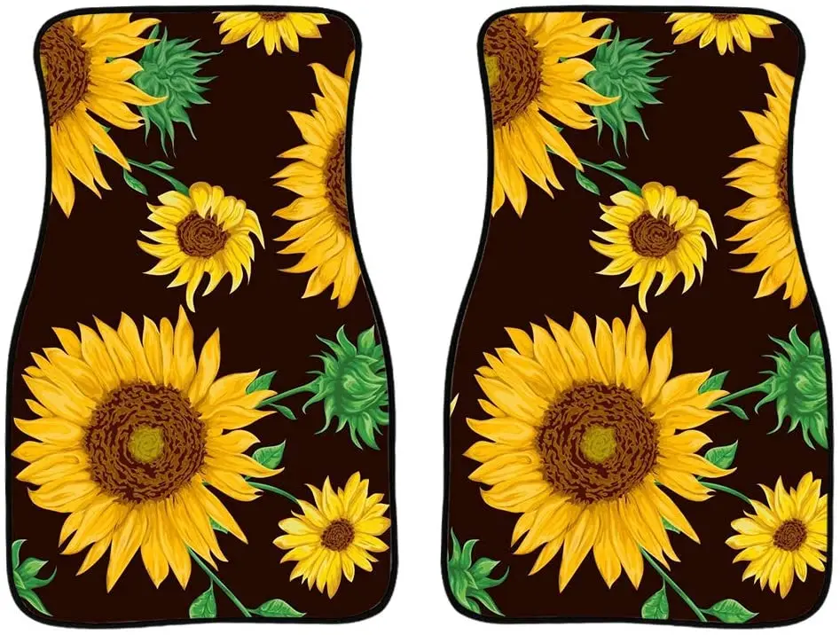 

chaqlin Sunflowers Black All Weather Car Mat Carpet 2 Piece Heavy Duty Premium Quality Carpet with Rubber Backing Non Slip Wear
